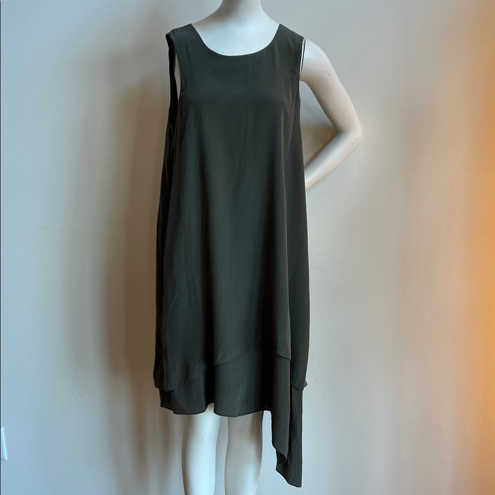 Eileen Fisher Lagenlook Asymmetrical green dress women’s Small
